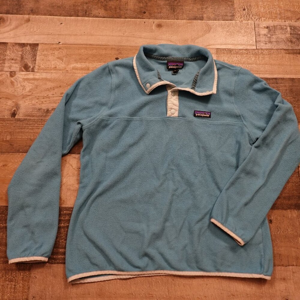 Patagonia fleece pullover sweater women's Large Mako blue Micro D snap T